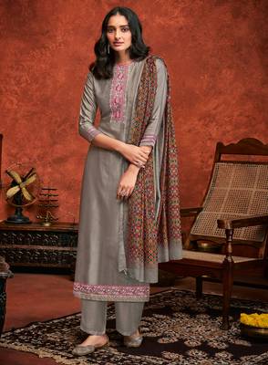 Grey embroidered silk salwar 1