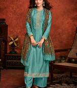 Light-sea-green embroidered silk salwar
