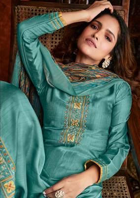 Light-sea-green embroidered silk salwar 2