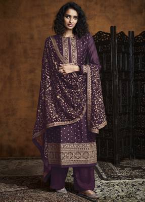 Purple embroidered faux georgette salwar 1