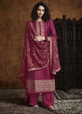 Rani-pink embroidered faux georgette salwar 1