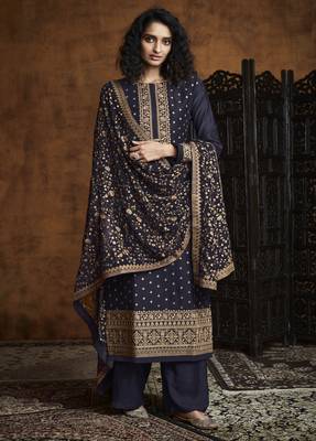 Navy-blue embroidered faux georgette salwar 1