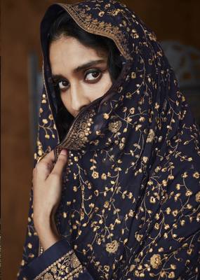 Navy-blue embroidered faux georgette salwar 2