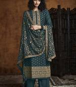 Teal embroidered faux georgette salwar