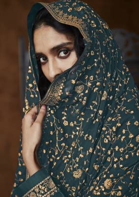 Teal embroidered faux georgette salwar 2