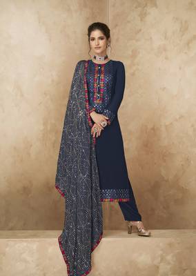 Blue embroidered faux georgette salwar 1