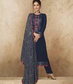 Blue embroidered faux georgette salwar