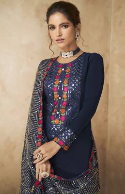 Blue embroidered faux georgette salwar 2