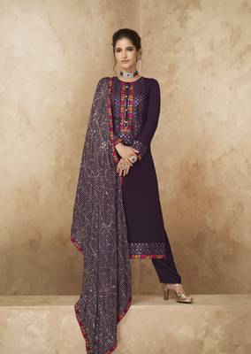 Wine embroidered faux georgette salwar 1