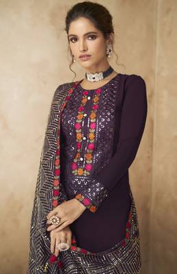 Wine embroidered faux georgette salwar 2