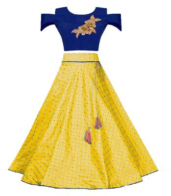 Blue woven taffeta girls-top-bottom 1