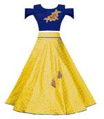 Blue woven taffeta girls-top-bottom