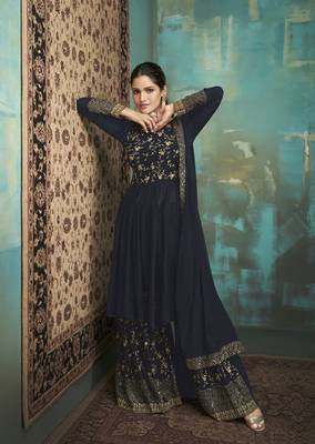 Navy-blue embroidered faux georgette salwar 1