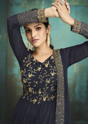 Navy-blue embroidered faux georgette salwar 2