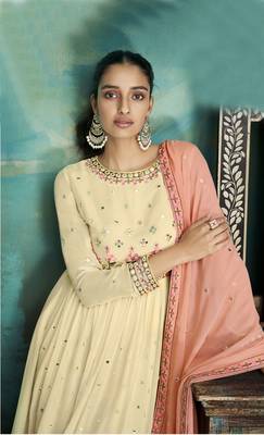 Cream embroidered faux georgette salwar 2