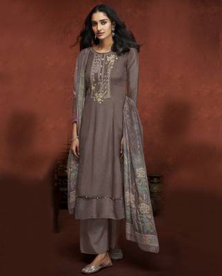 Light-brown embroidered pure viscose salwar 1