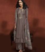 Light-brown embroidered pure viscose salwar