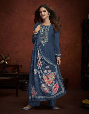 Blue embroidered pure viscose salwar 1