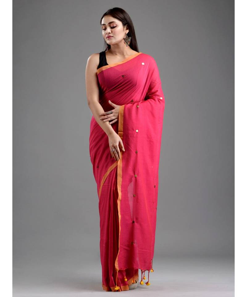 BENGAL HANDLOOM PURE COTTON SAREE with blouse WITH GINI METAL