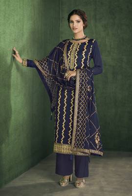 Navy-blue embroidered pure viscose salwar 1