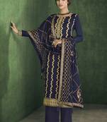 Navy-blue embroidered pure viscose salwar