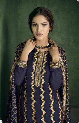 Navy-blue embroidered pure viscose salwar 2