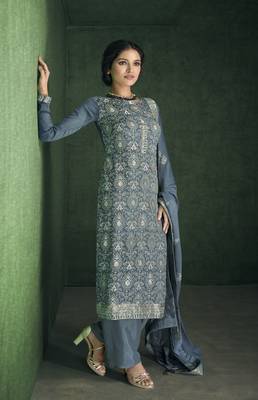 Light-blue embroidered pure viscose salwar 1