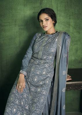 Light-blue embroidered pure viscose salwar 2