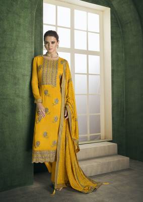 Yellow embroidered pure viscose salwar 1