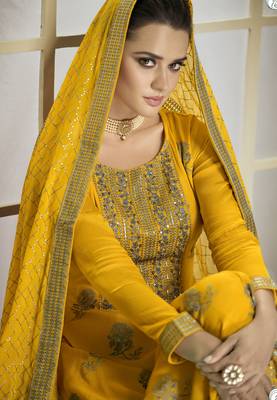 Yellow embroidered pure viscose salwar 2