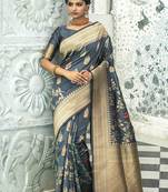 Grey woven banarasi silk saree with blouse