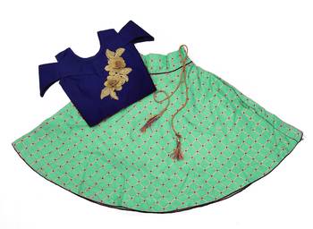 Blue woven taffeta girls-top-bottom 1