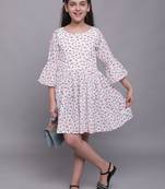 Turquoise printed viscose kids-frocks