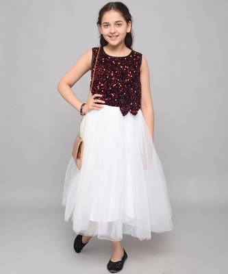 Red embroidered velvet kids-frocks 1