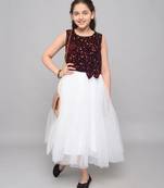 Red embroidered velvet kids-frocks