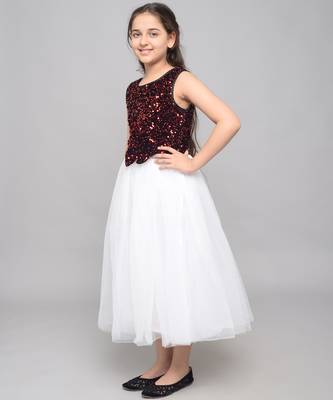 Red embroidered velvet kids-frocks 3