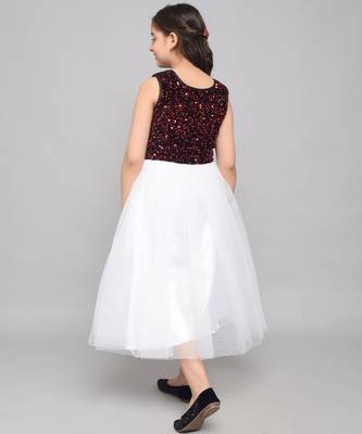 Red embroidered velvet kids-frocks 4