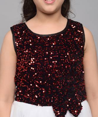 Red embroidered velvet kids-frocks 5