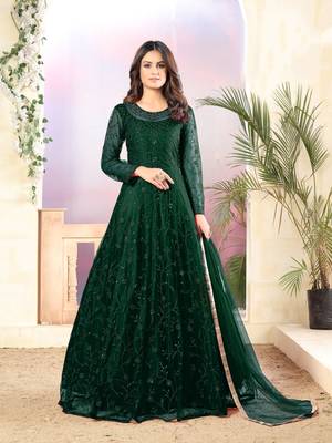 Dark-green embroidered net salwar 1