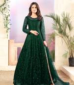 Dark-green embroidered net salwar