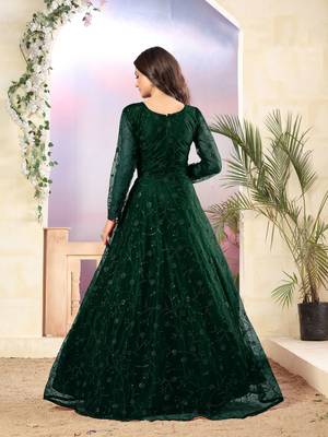 Dark-green embroidered net salwar 3