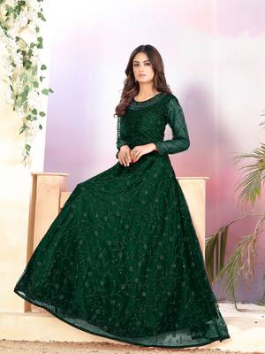 Dark-green embroidered net salwar 4