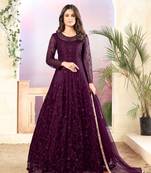 Purple embroidered net salwar