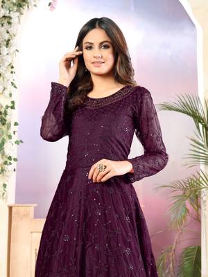 Purple embroidered net salwar 2