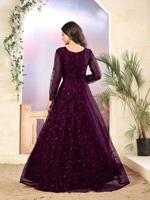 Purple embroidered net salwar 3
