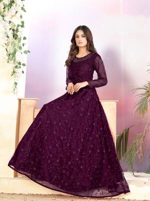 Purple embroidered net salwar 4