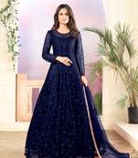 Navy-blue embroidered net salwar