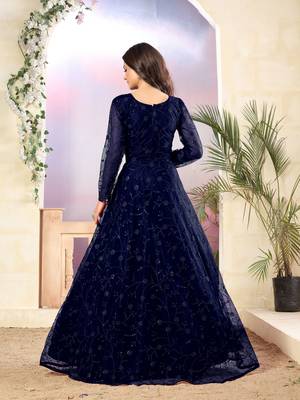 Navy-blue embroidered net salwar 3