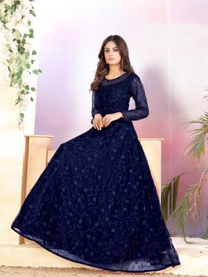 Navy-blue embroidered net salwar 4