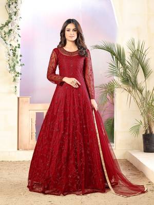 Maroon embroidered net salwar 1